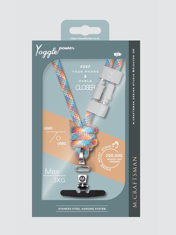 Yoggle Power HAND- Charging Cable & Wrist Phone Strap | The Ninagawa (Rainbow)