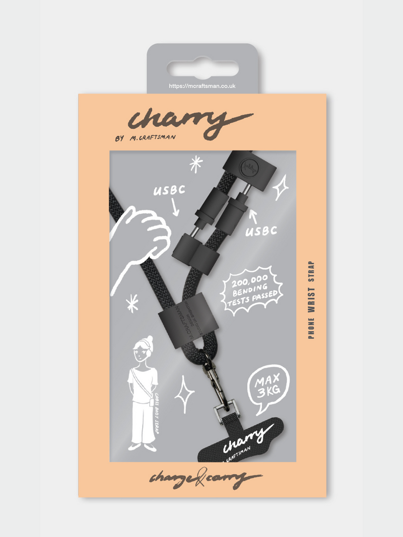 Charry 2 in 1 Charging Cable & Phone Strap Black