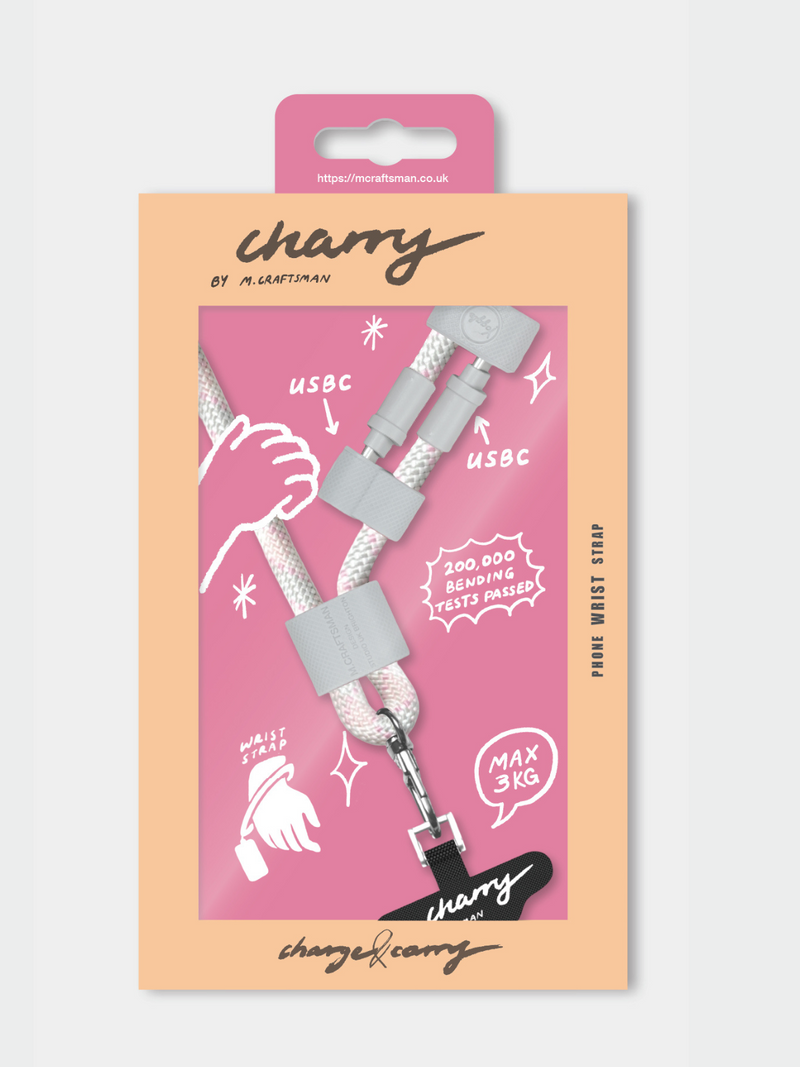 Charry HAND- Charging Cable & Wrist Strap | The Wes (Muted Pink Pastel)