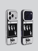 Two iphone cases with The Beatles design on a light gray background