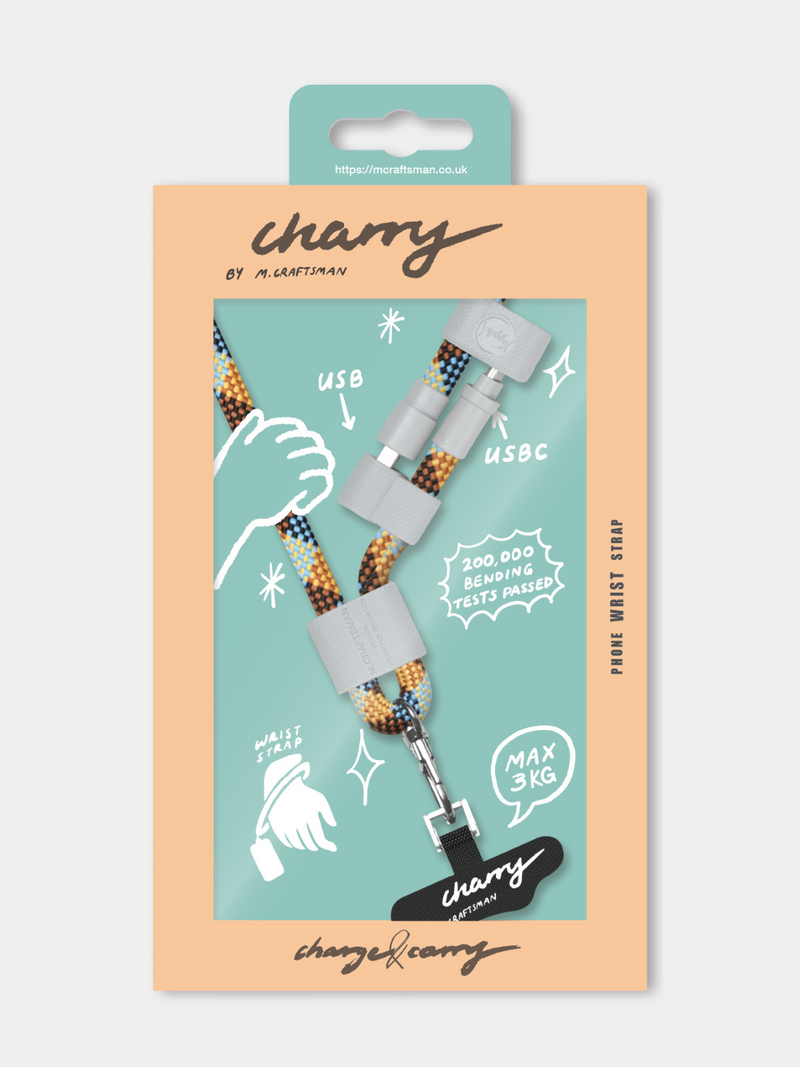 Charry HAND- Charging Cable & Wrist Strap | The Attenborough (Yellow Brown)